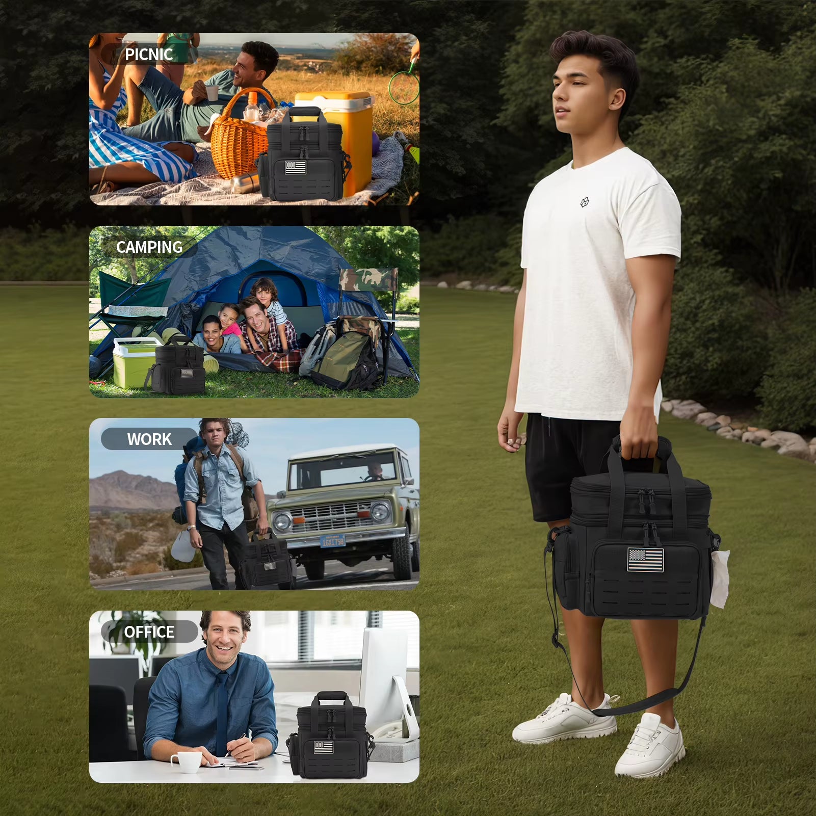 18L Tactical Lunch Box for Men Expandable Heavy Duty Insulated Cooler Bag Leakproof Thermal Bag Work Camping Outdoor Picnic