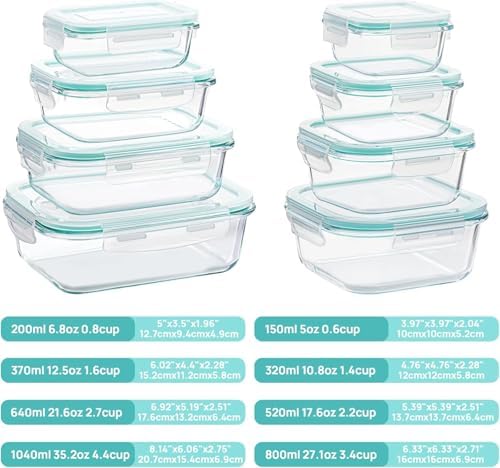 Set of 16 Glass Food Containers