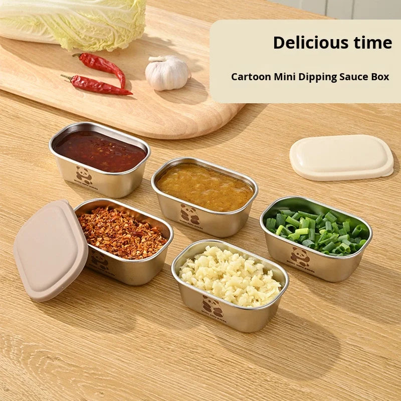 304 Stainless Steel Compartments Dip Dish with Lid Salad & Condiment Box Mini Seasoning Container