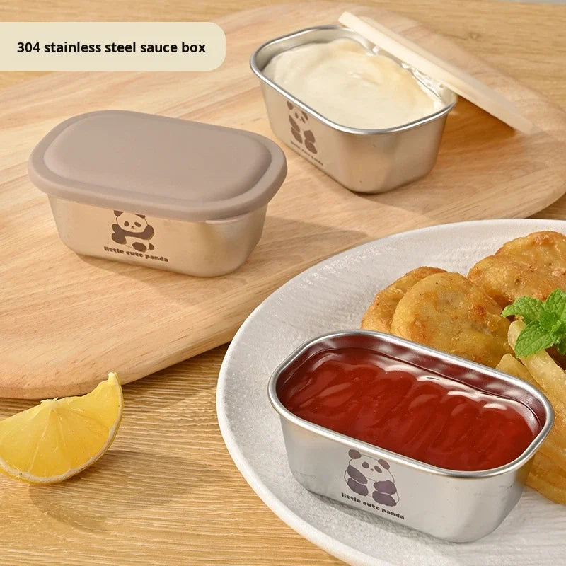 304 Stainless Steel Compartments Dip Dish with Lid Salad & Condiment Box Mini Seasoning Container