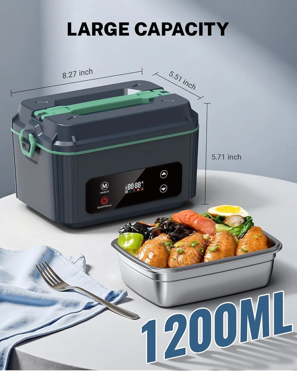Cordless Electric Lunch Box,Self-Heating Portable Heated Lunch Box Food Warmer with SS Container for Truck Office Outdoor