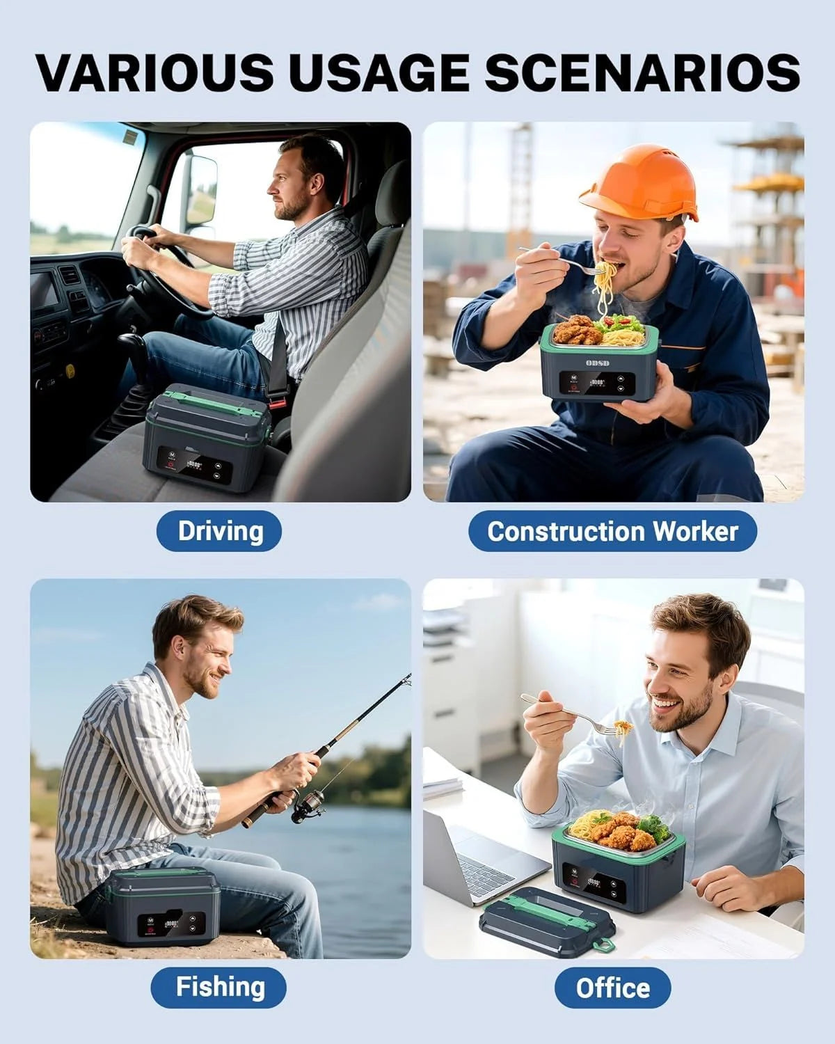 Cordless Electric Lunch Box,Self-Heating Portable Heated Lunch Box Food Warmer with SS Container for Truck Office Outdoor