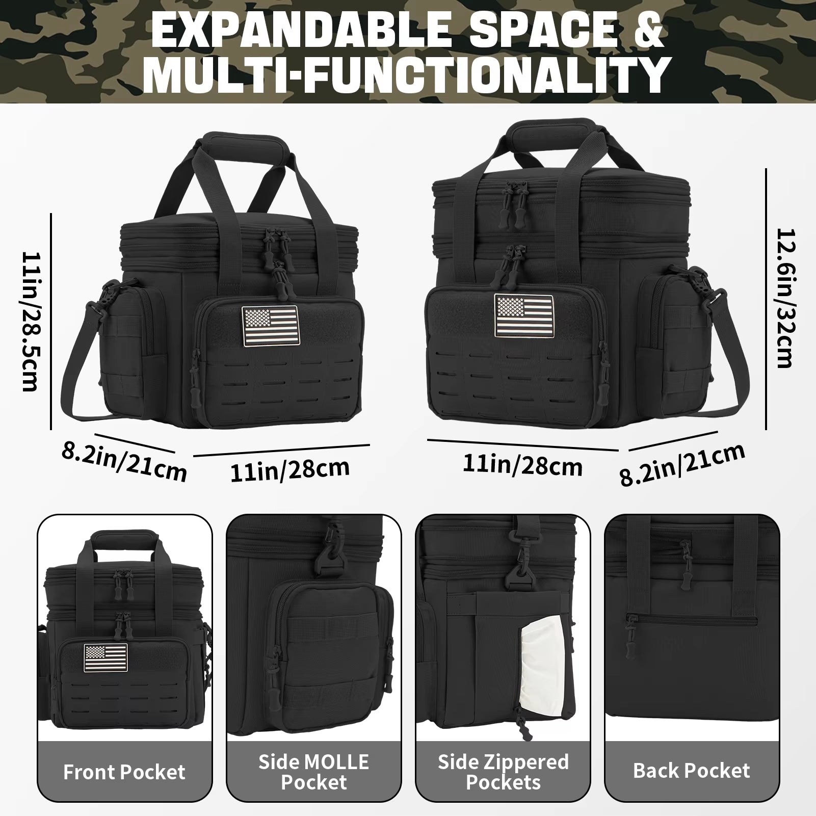 18L Tactical Lunch Box for Men Expandable Heavy Duty Insulated Cooler Bag Leakproof Thermal Bag Work Camping Outdoor Picnic