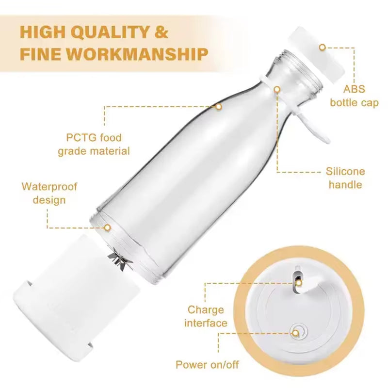 Portable Electric Juicer Cup Handheld 6-Blade USB Rechargeable Multifunctional Fruit Blender 380Ml Mini Juicer